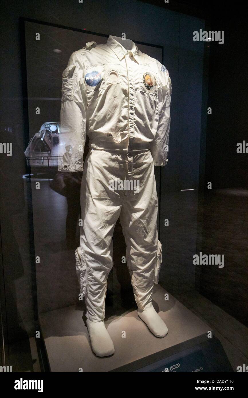 Jim lovells apollo 13 tuta di volo Kennedy Space Center florida usa Foto Stock