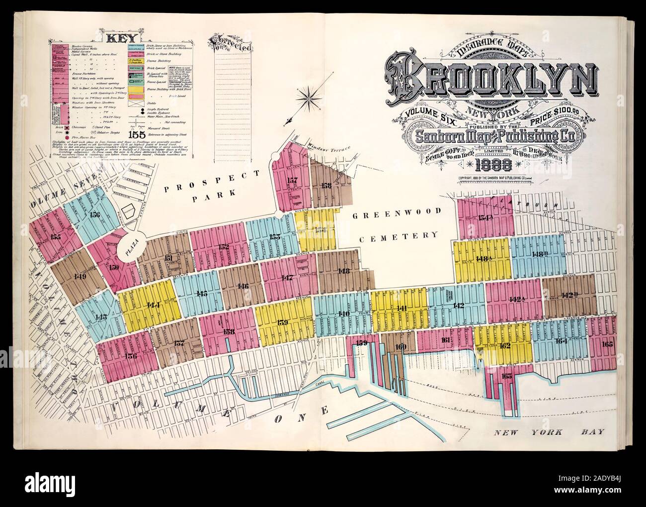 Mappa di assicurazione di Brooklyn, la città di New York, pubblicato da Il Sanborn Mappa Co. 1888. Foto Stock