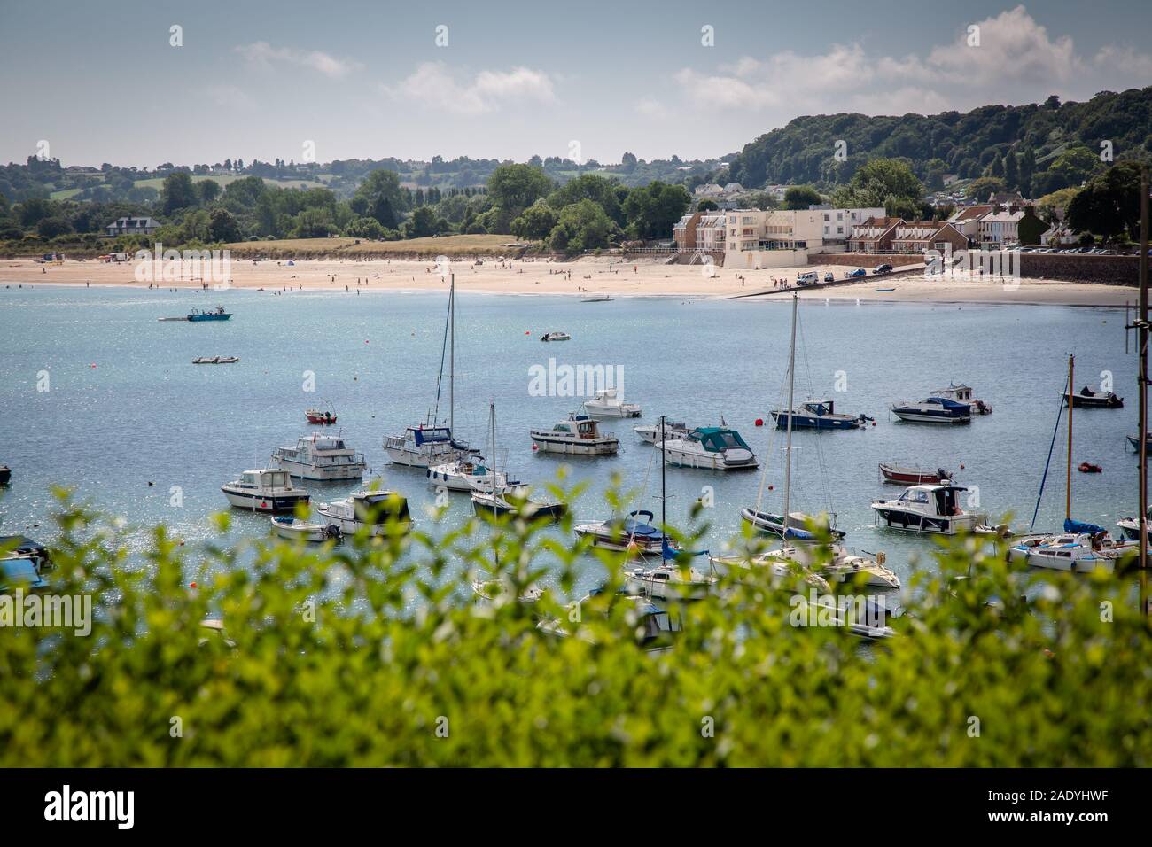 Vista dal Castello di Mont Orgueil, Jersey, Isole del Canale Foto Stock