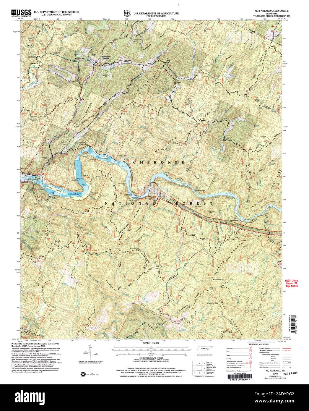 USGS TOPO Map Tennessee TN Mc Farland 148564 2003 24000 Restauro Foto Stock