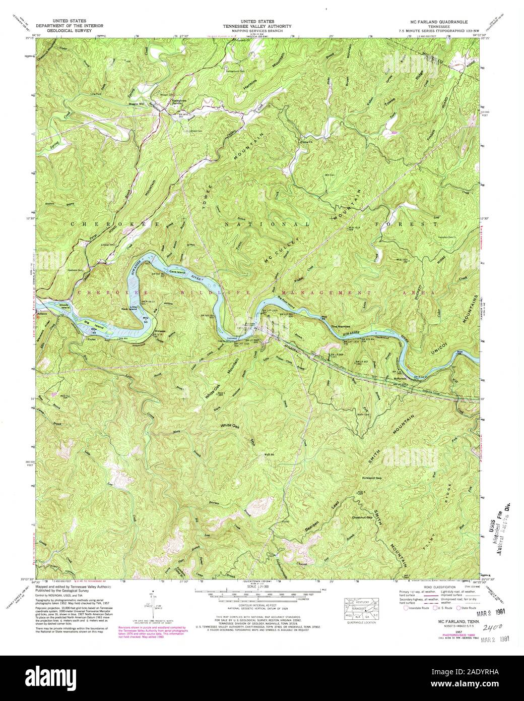 USGS TOPO Map Tennessee TN Mc Farland 149126 1957 24000 Restauro Foto Stock