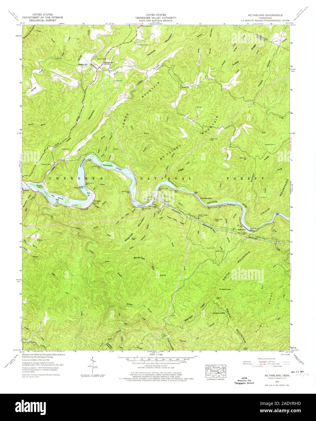 USGS TOPO Map Tennessee TN Mc Farland 149125 1957 24000 Restauro Foto Stock