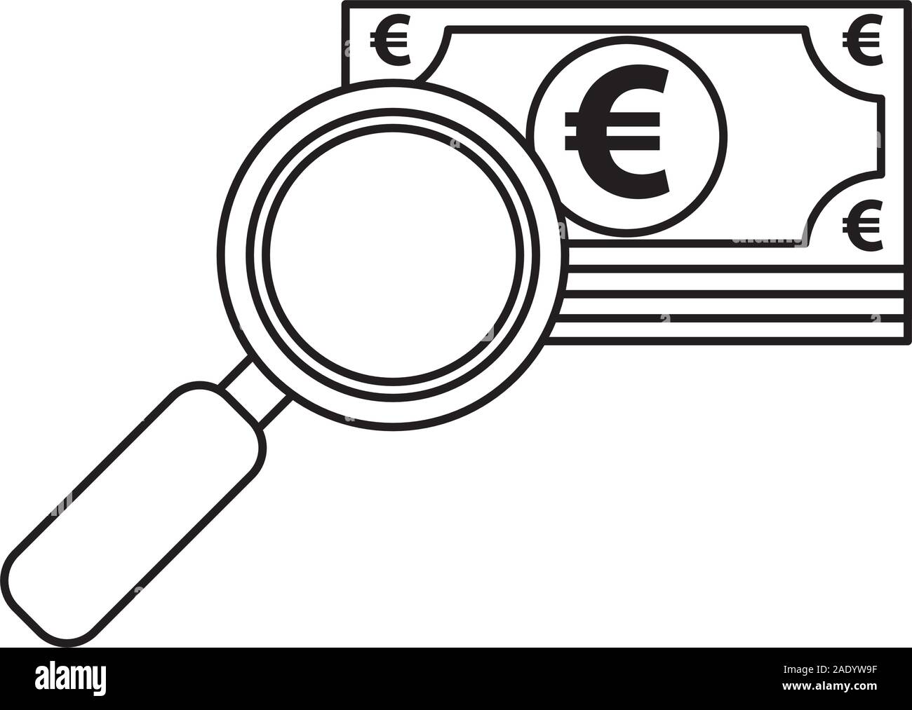 Euro Bills denaro con lente di ingrandimento Illustrazione Vettoriale