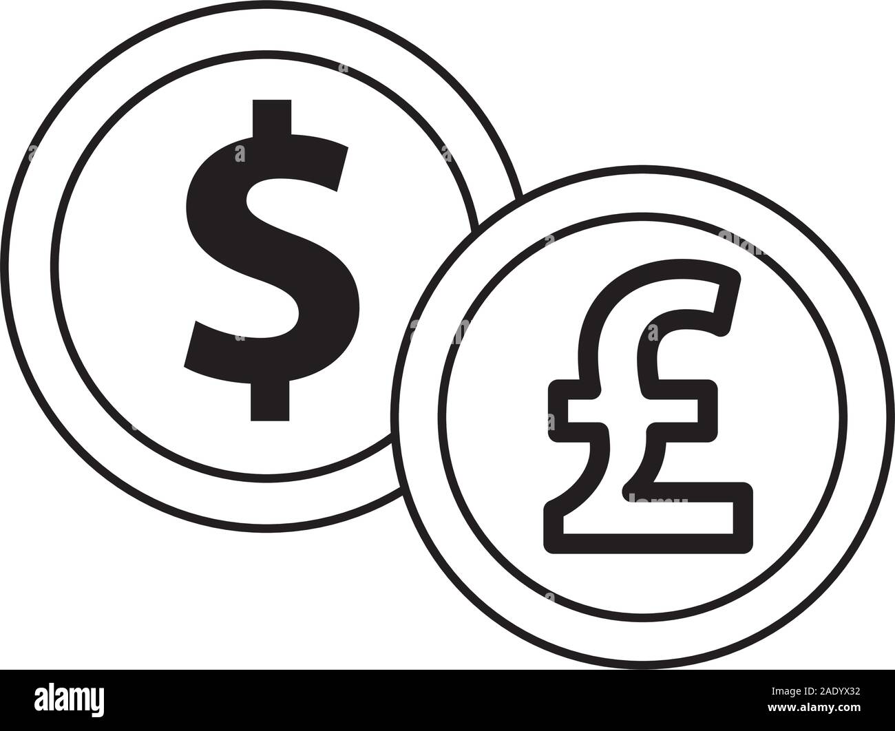 Dollaro e sterlina monete icone Illustrazione Vettoriale