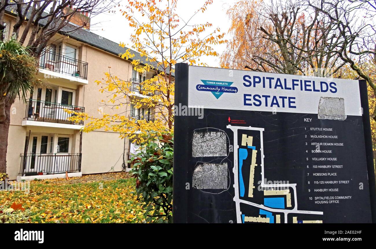 Spitalfields Estate,insegna,London Tower Hamlets,South East England,UK, THCH, E1 5JF Foto Stock