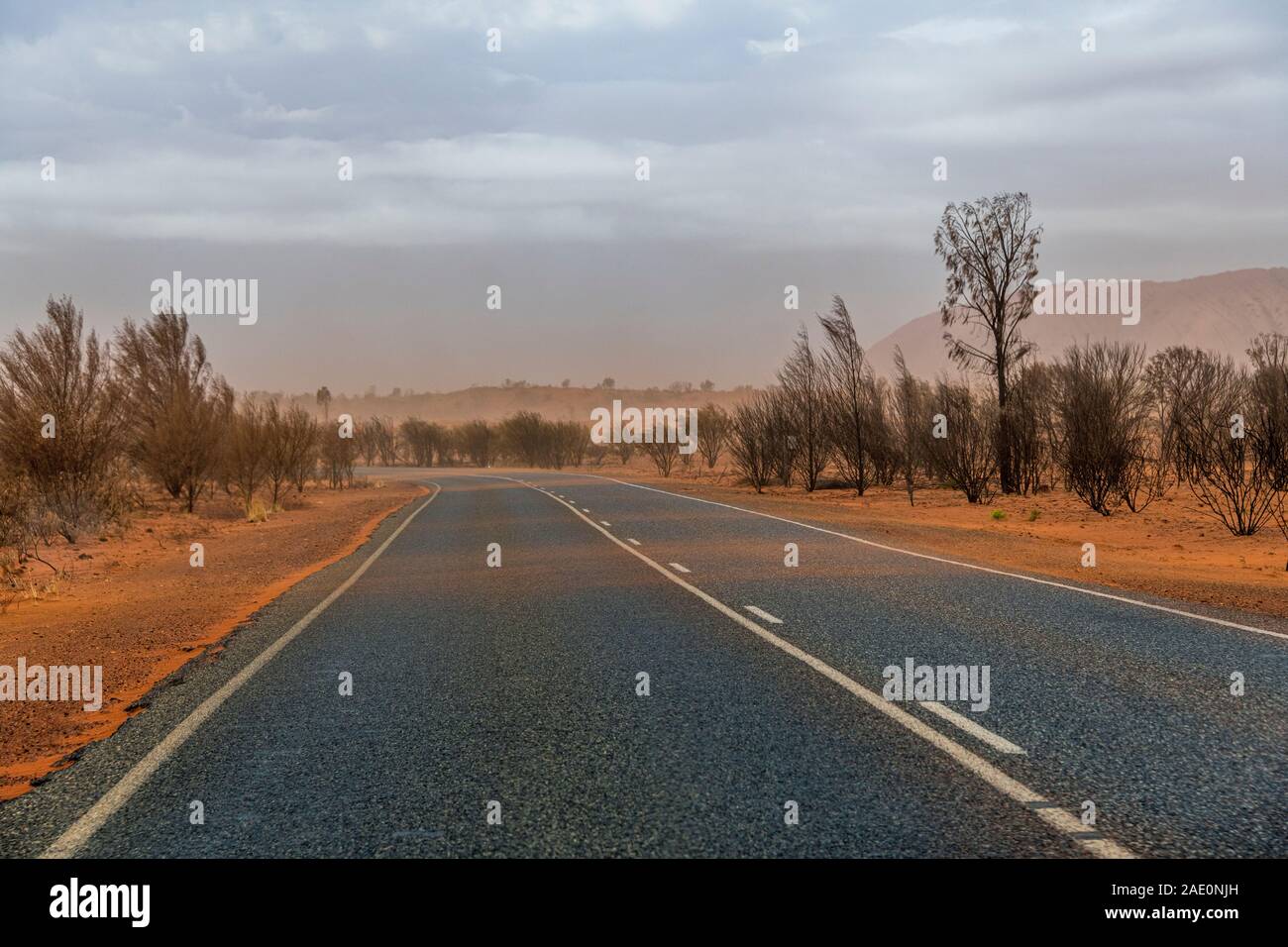 Tempesta di sabbia in Australia outback dopo bushfires nell area hanno segnato il paesaggio Foto Stock