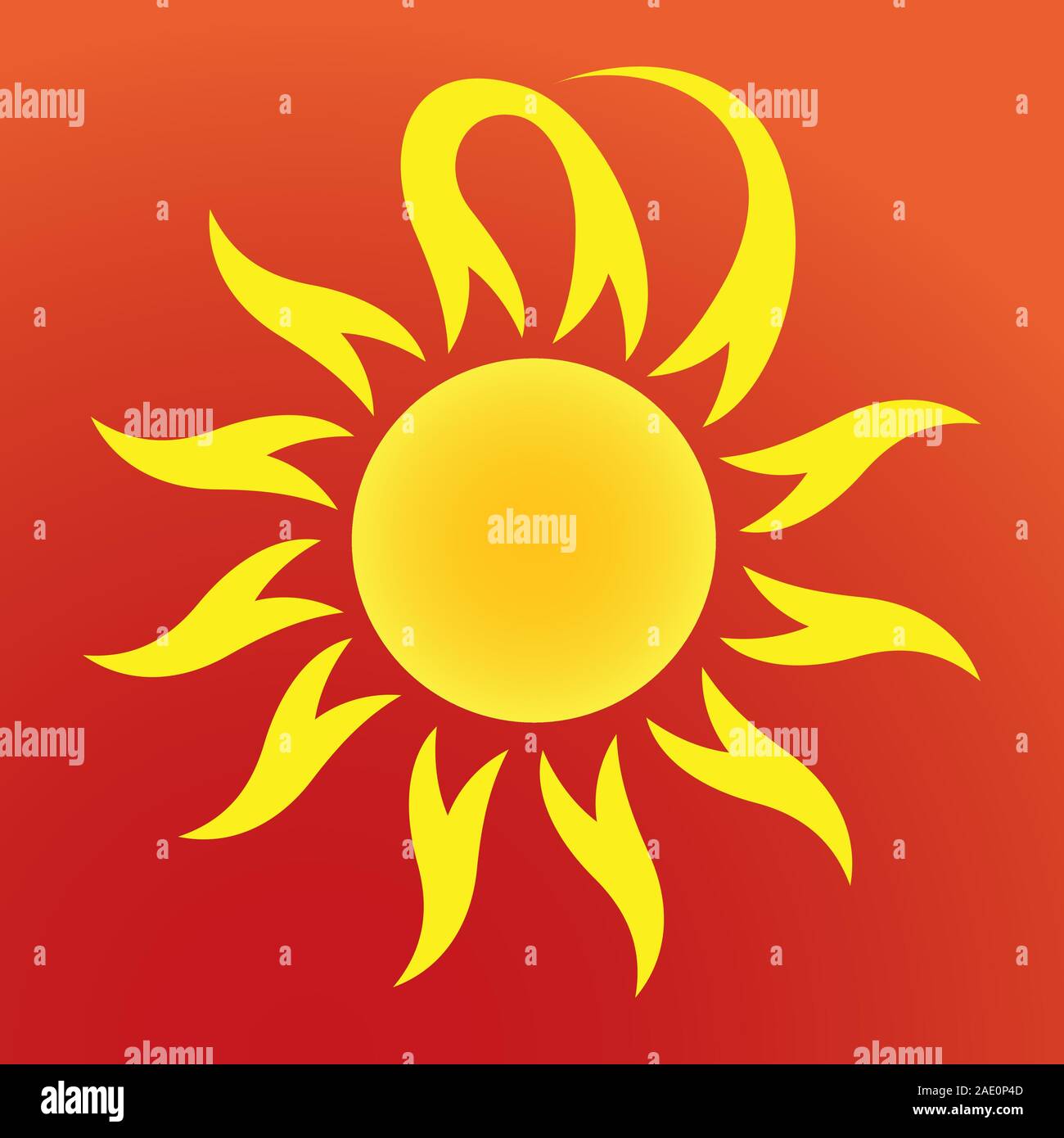 Creative giallo icona sun isolato rosso sul gradiente dello sfondo. Illustrazione Vettoriale