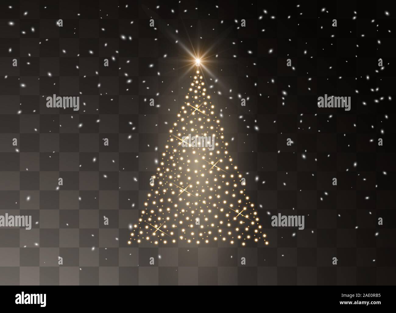 Albero di Natale fatto di golden luci su uno sfondo trasparente. Illustrazione Vettoriale. Illustrazione Vettoriale
