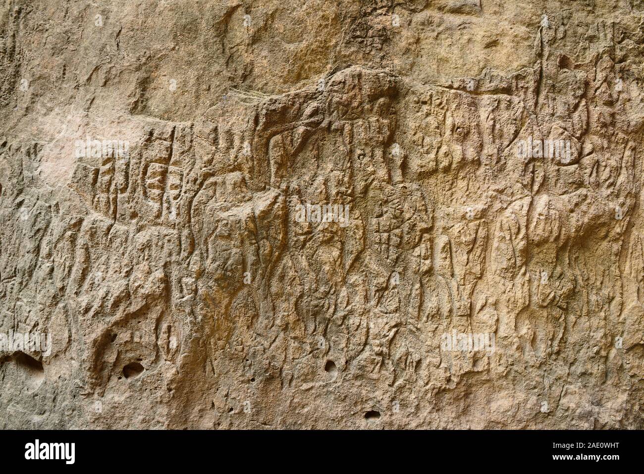 Azerbaigian, antiche incisioni rupestri incisioni rupestri in Gobustan Parco Nazionale vicino a Baku Foto Stock