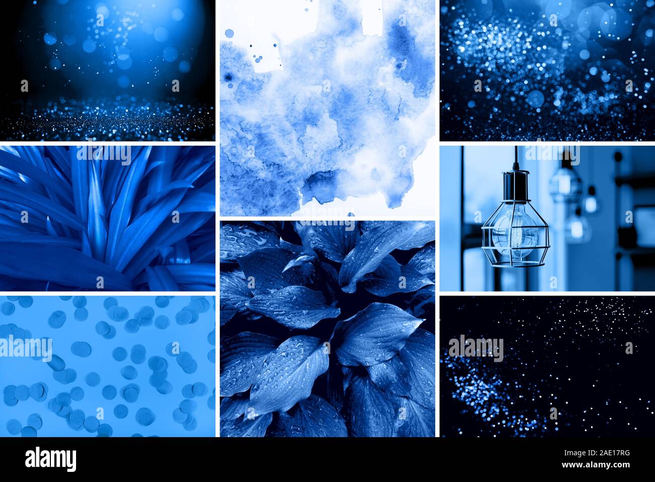 Collage creativo nel quartiere alla moda di colore blu. Foto Stock