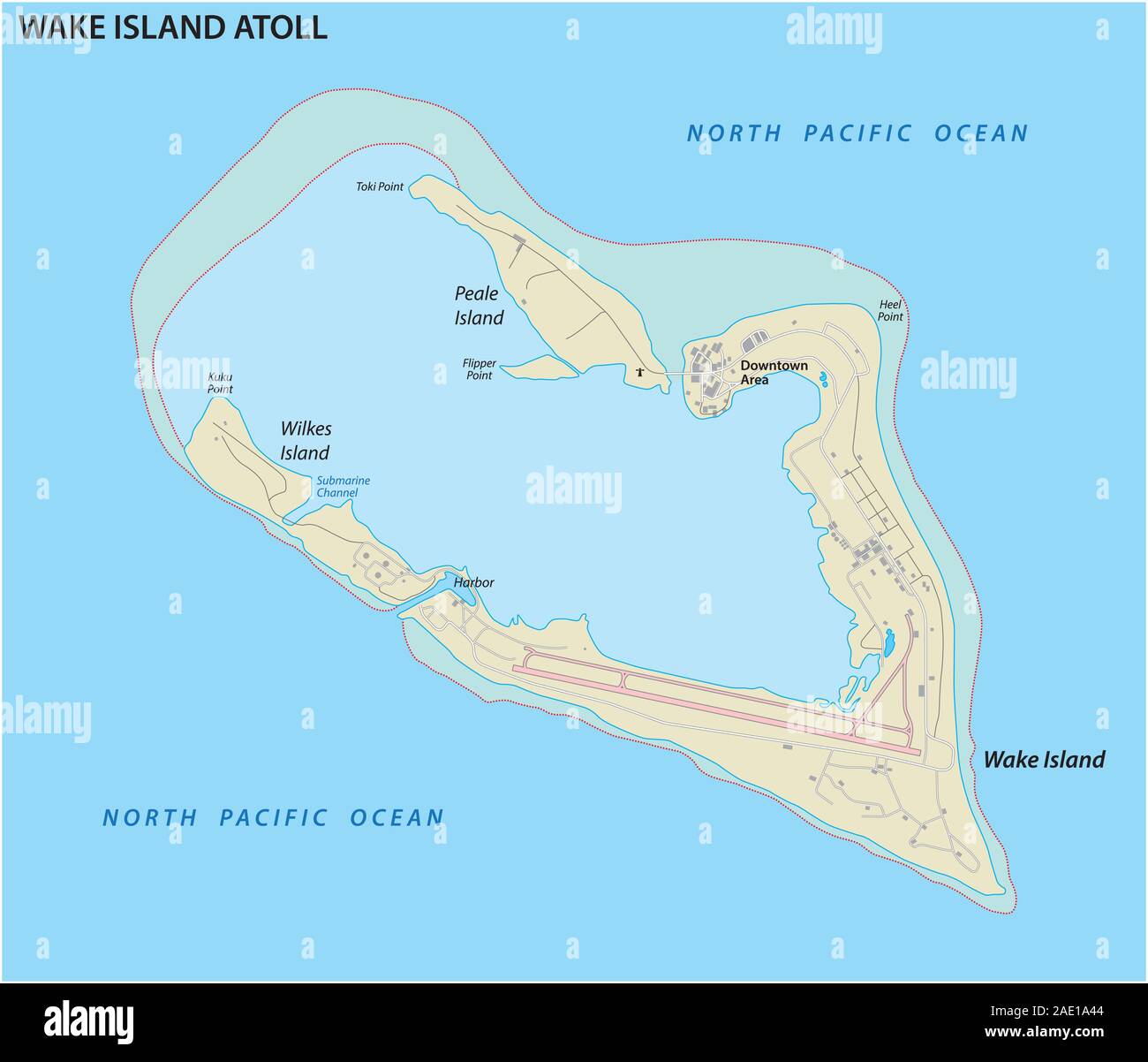 Mappa di Wake Island atollo famiglie disorganizzate un territorio degli Stati Uniti Illustrazione Vettoriale