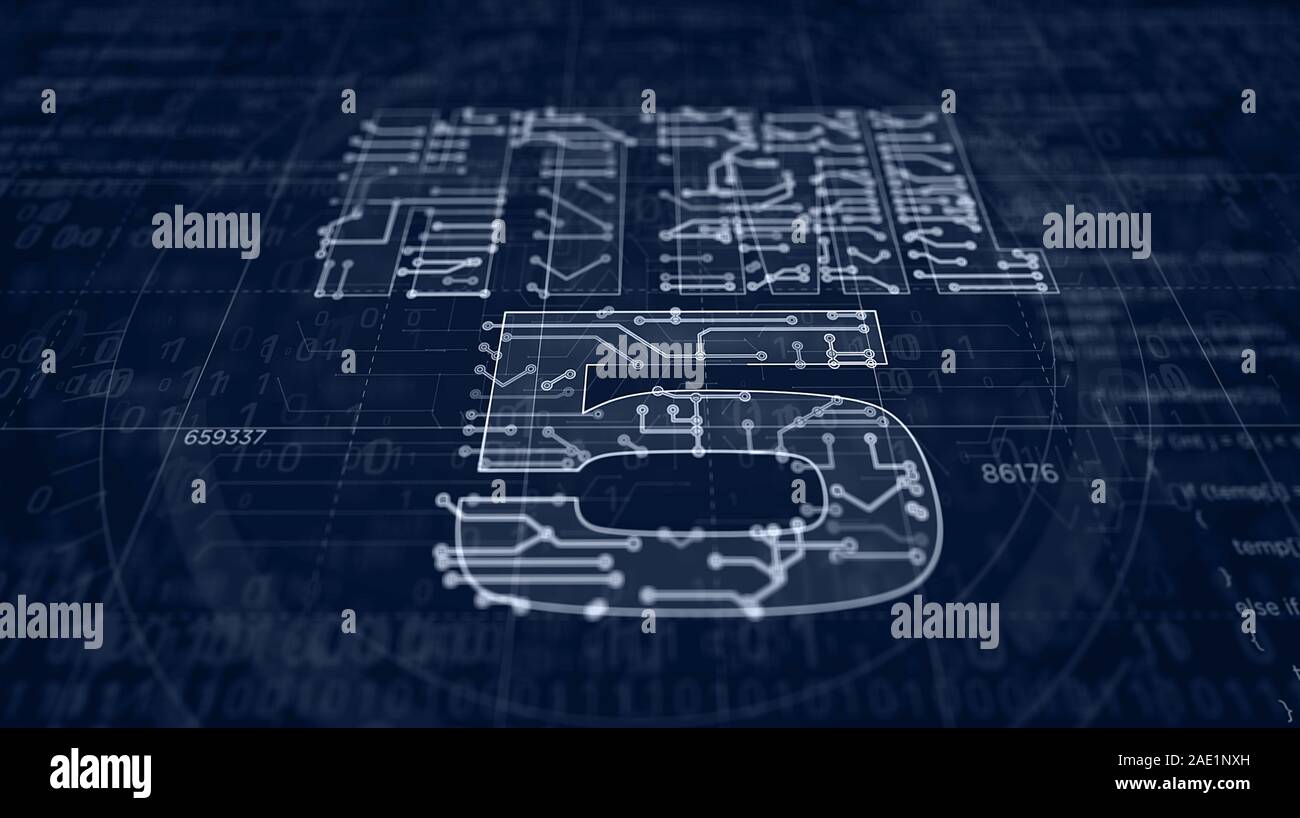 5g mobile il progetto di rete di creare. Concetto astratto di IOT, telefono, collegamento e la tecnologia di comunicazione 3d'illustrazione. Disegno schema digitale li Foto Stock