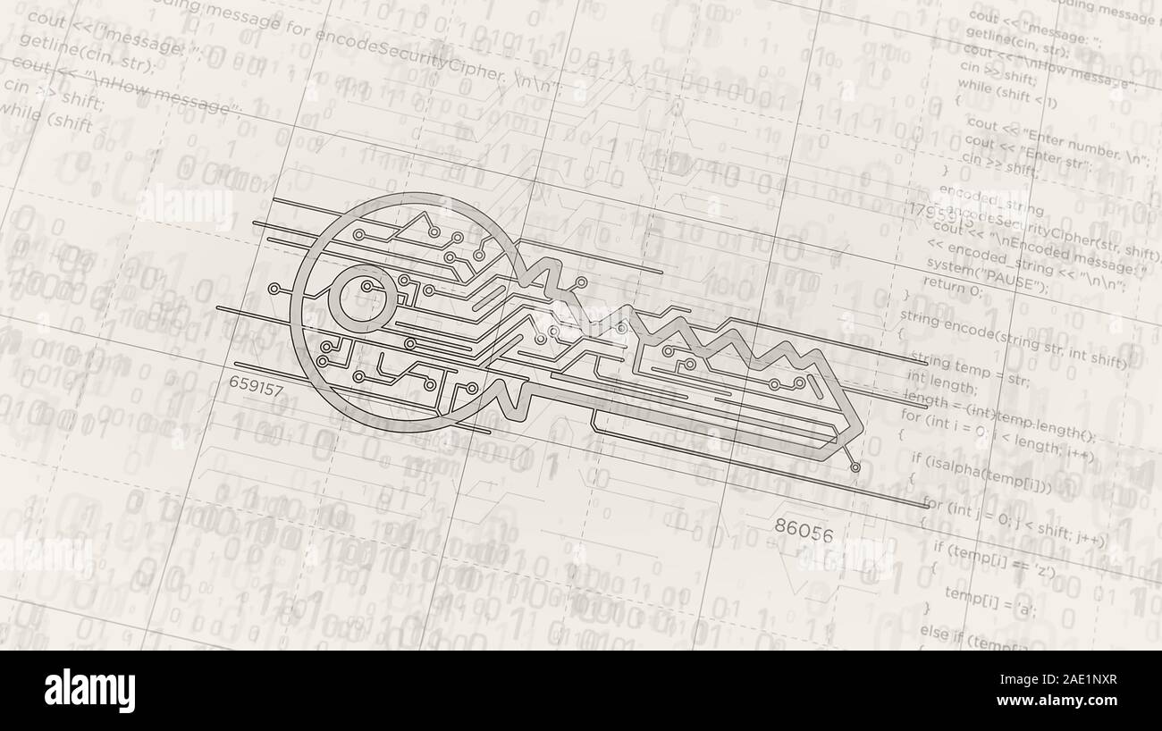 Cyber security key icona progetto creazione. Concetto astratto di protezione del computer, la sicurezza in internet, crittografia crittografia e firewall 3d illustrat Foto Stock