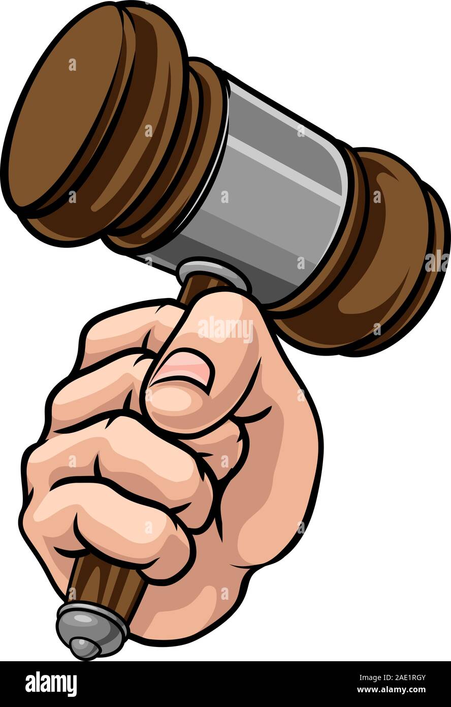 Pugno mano azienda giudice martello martello Cartoon Illustrazione Vettoriale