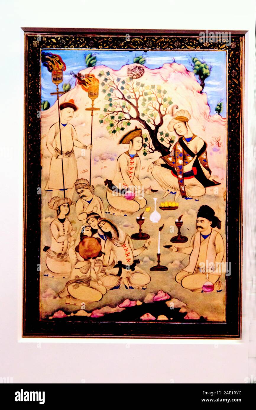 Oro antico sulla carta la pittura da Iran, CSMVS Museum, Mumbai, Maharashtra, India, Asia Foto Stock