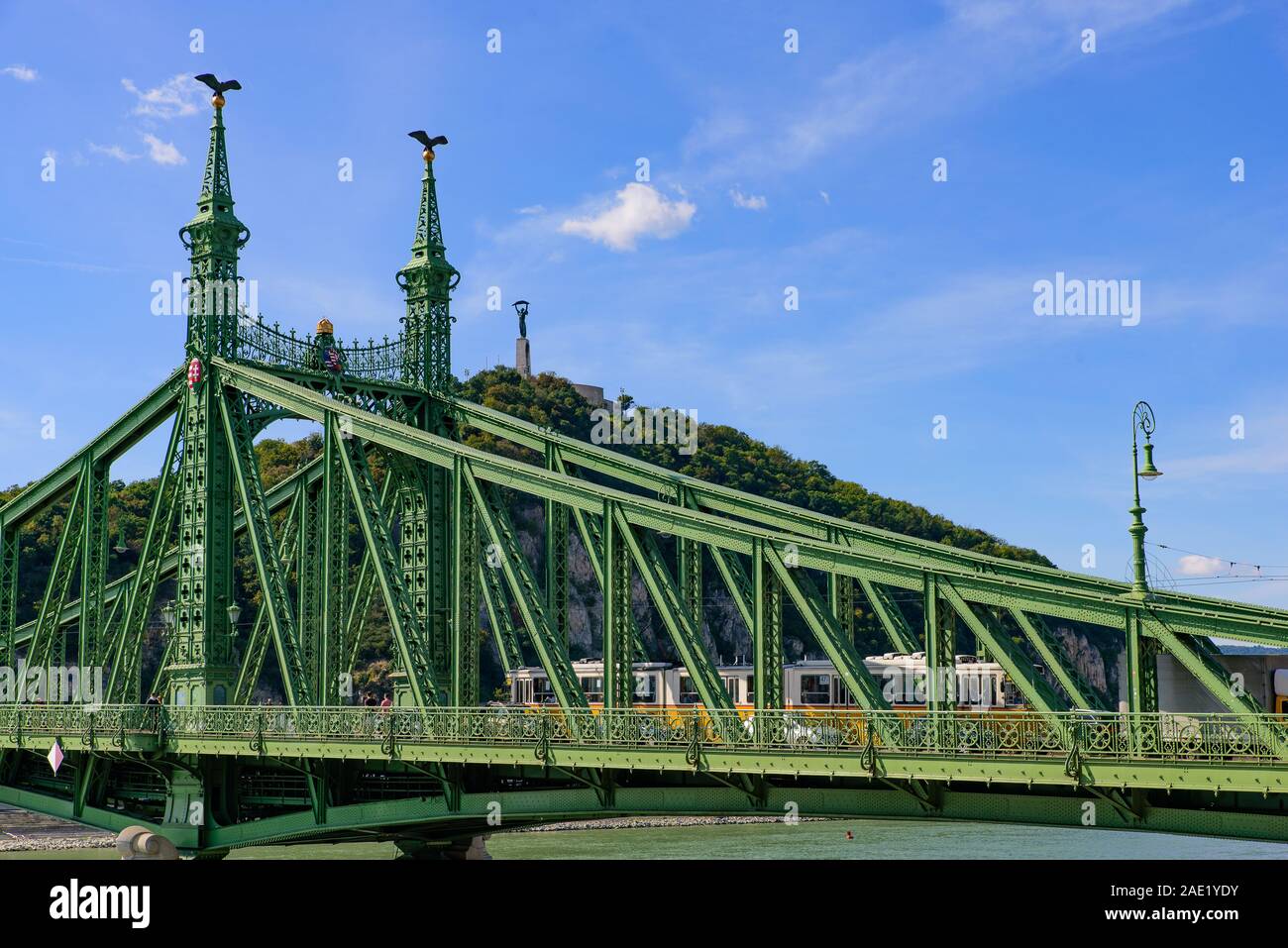 Ponte della Libertà, il ponte che collega Buda e Pest attraverso il Fiume Danubio a Budapest, Ungheria Foto Stock