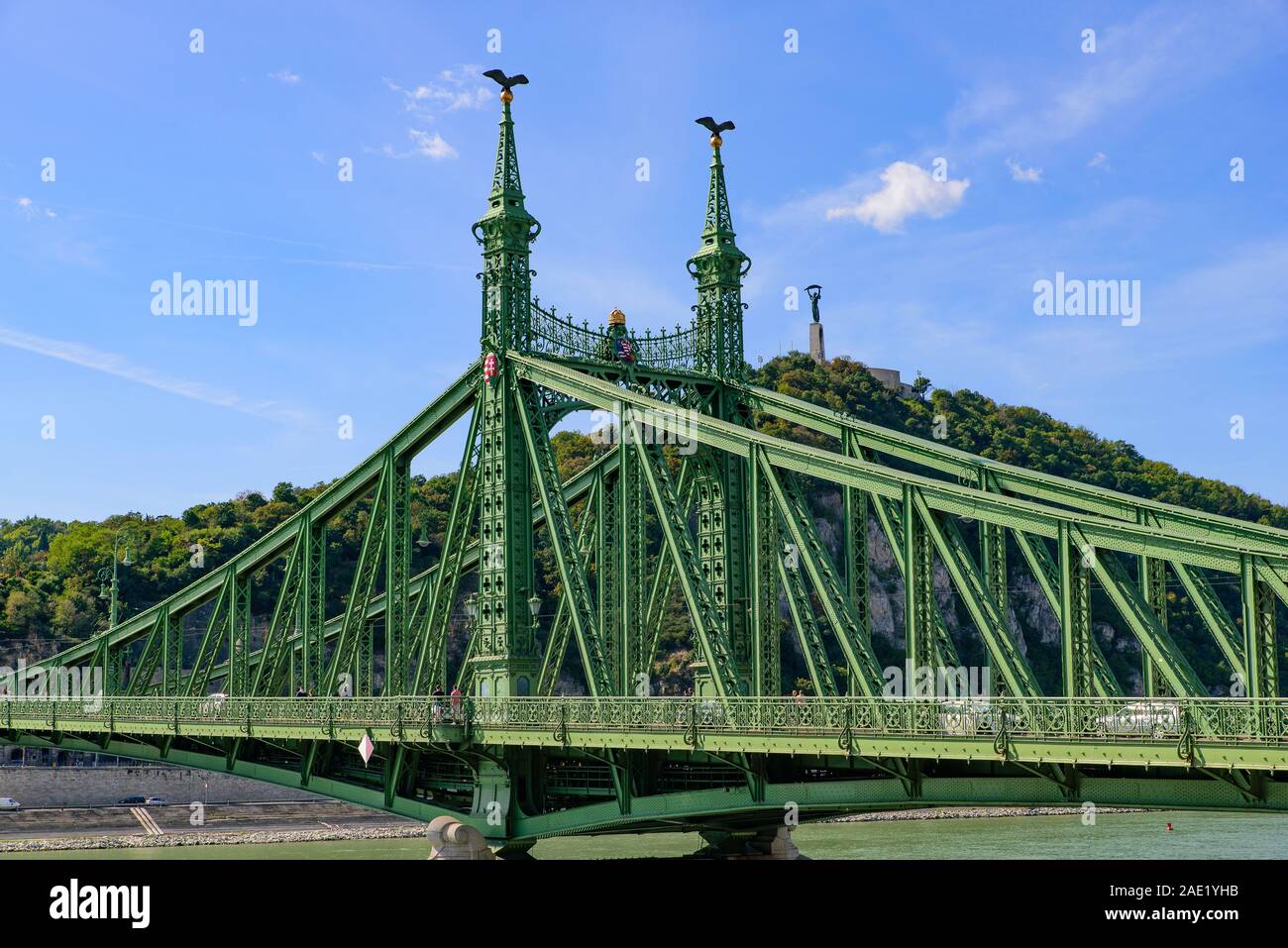 Ponte della Libertà, il ponte che collega Buda e Pest attraverso il Fiume Danubio a Budapest, Ungheria Foto Stock
