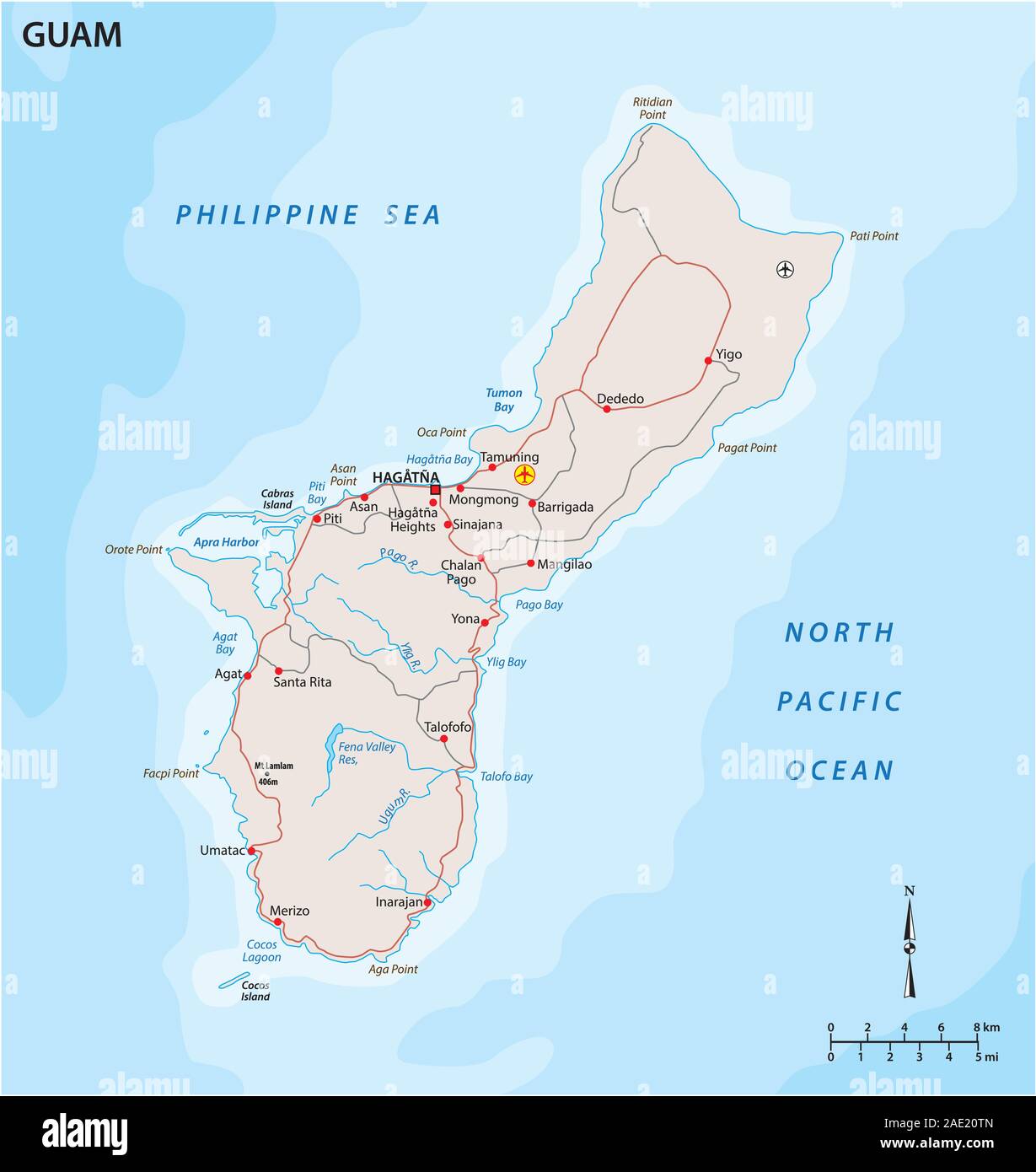 Mappa di Guam un non incorporati territorio degli Stati Uniti Illustrazione Vettoriale