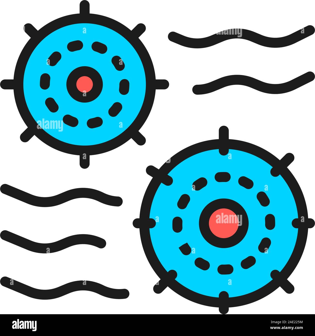 Bad batteri e polvere nell'aria schermo piatto a colori icona linea. Illustrazione Vettoriale