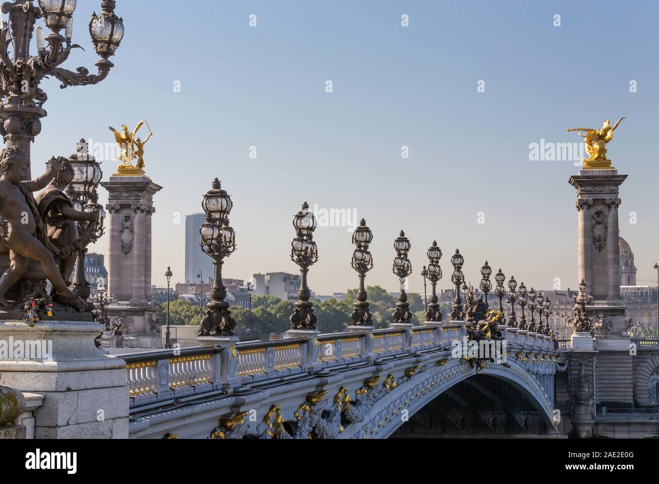 Il Alexander III Bridge è realizzato sotto forma di un unico ponte sul Fiume Senna, situato a Parigi tra gli Champs Elysees e la casa di inv Foto Stock
