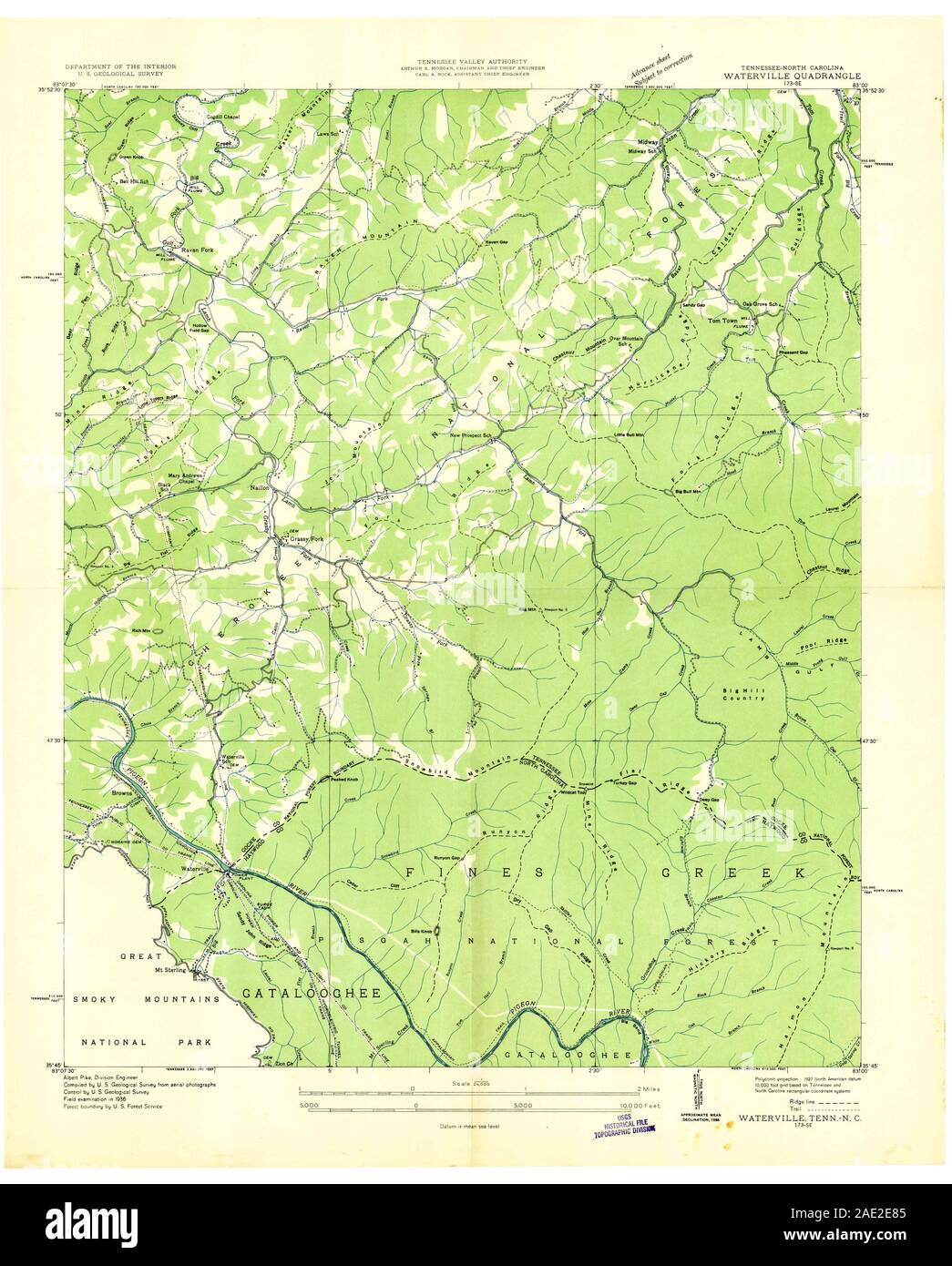 USGS TOPO Map Tennessee TN Waterville 153309 1936 24000 Restauro Foto Stock