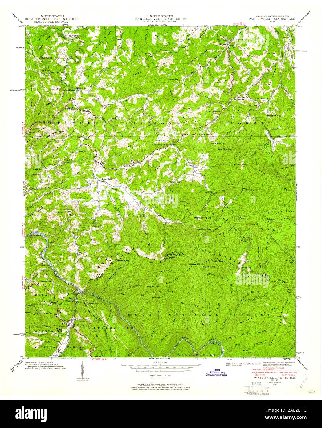 USGS TOPO Map Tennessee TN Waterville 153312 1940 24000 Restauro Foto Stock