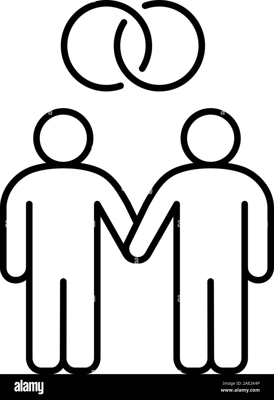 Il matrimonio gay icona lineare. Coppia omosessuale sottile linea illustrazione. Due uomini che tengono le mani Simbolo di contorno. Il vettore isolato disegno di contorno Illustrazione Vettoriale