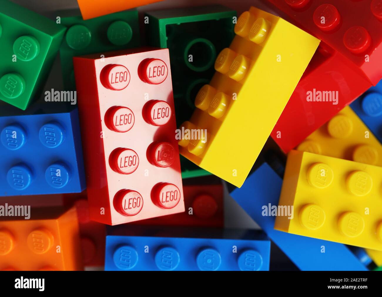 Mattoni Lego colorati classici - Macro Foto Stock