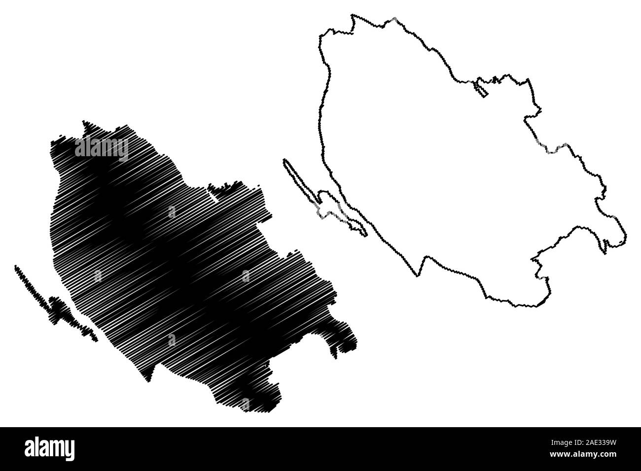 Lika-Senj Affitto County (contee della Croazia, Repubblica di Croazia) Mappa illustrazione vettoriale, scribble schizzo Lika Senj mappa Illustrazione Vettoriale