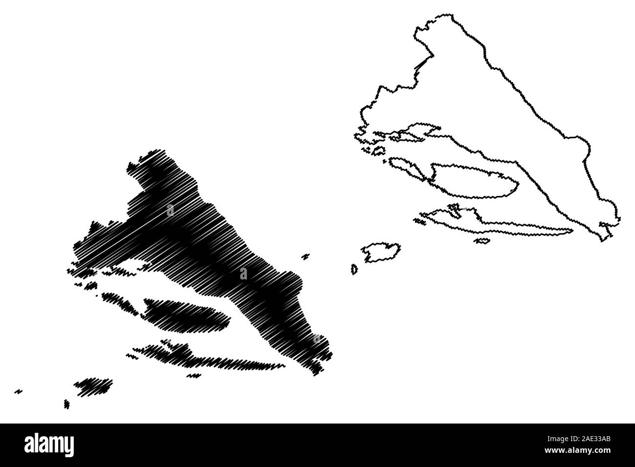 Split-Dalmatia County (contee della Croazia, Repubblica di Croazia) Mappa illustrazione vettoriale, scribble schizzo Split Dalmazia (Brazza e Hvar isola) mappa Illustrazione Vettoriale