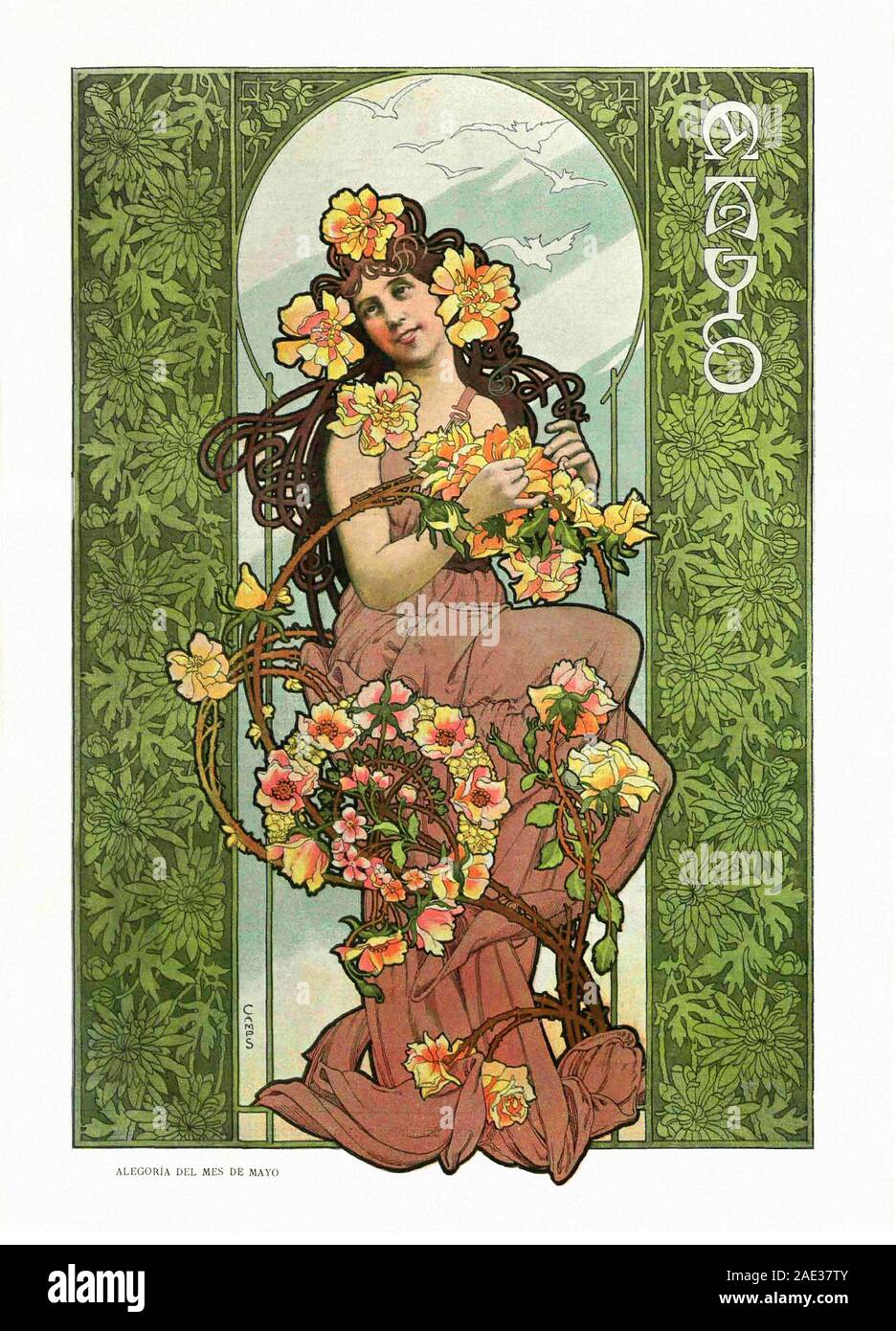 Rappresentazione allegorica delle stagioni in stile Art Nouveau. L'allegoria di maggio. Salone di album. 1901. In Spagna, in Catalogna, Barcellona Foto Stock