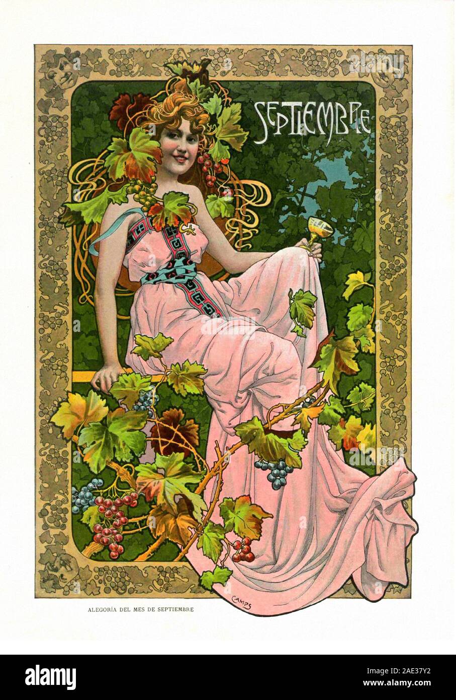 Rappresentazione allegorica delle stagioni in stile Art Nouveau. Allegoria del mese di settembre. Salone di album. 1901. In Spagna, in Catalogna, Barcellona Foto Stock