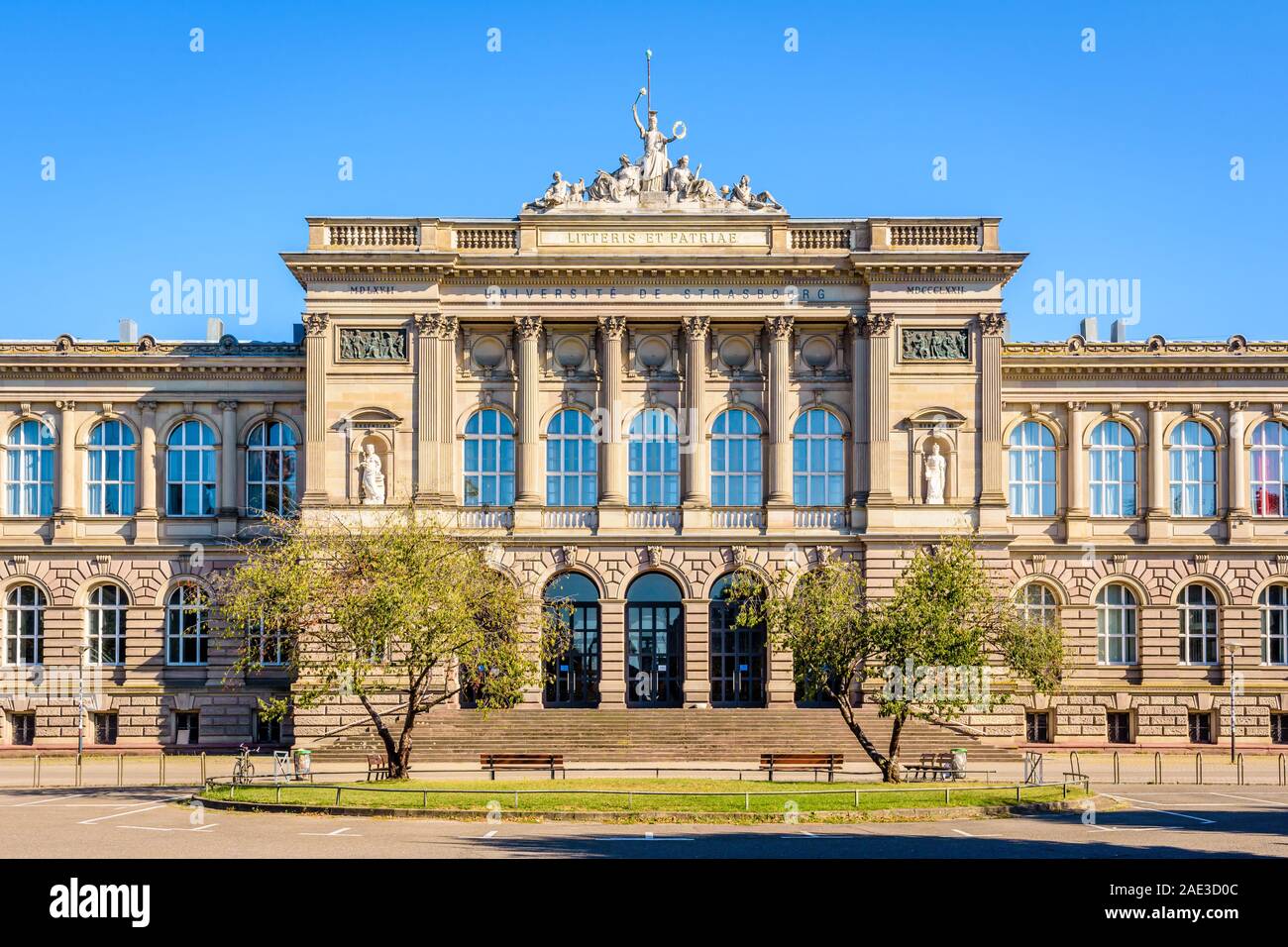 La facciata principale del Palais Universitaire, uno stile neo-rinascimentale palazzo costruito sotto l'impero tedesco, che ospita l'Università di Strasburgo. Foto Stock