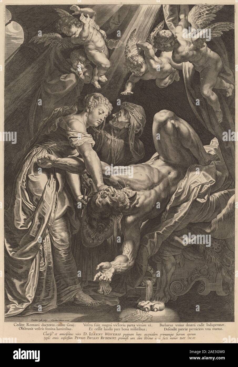 Judith decapitazione Oloferne; circa 1610 data Cornelis Galle I dopo il Sir Peter Paul Rubens, Judith decapitazione Oloferne, c 1610 Foto Stock