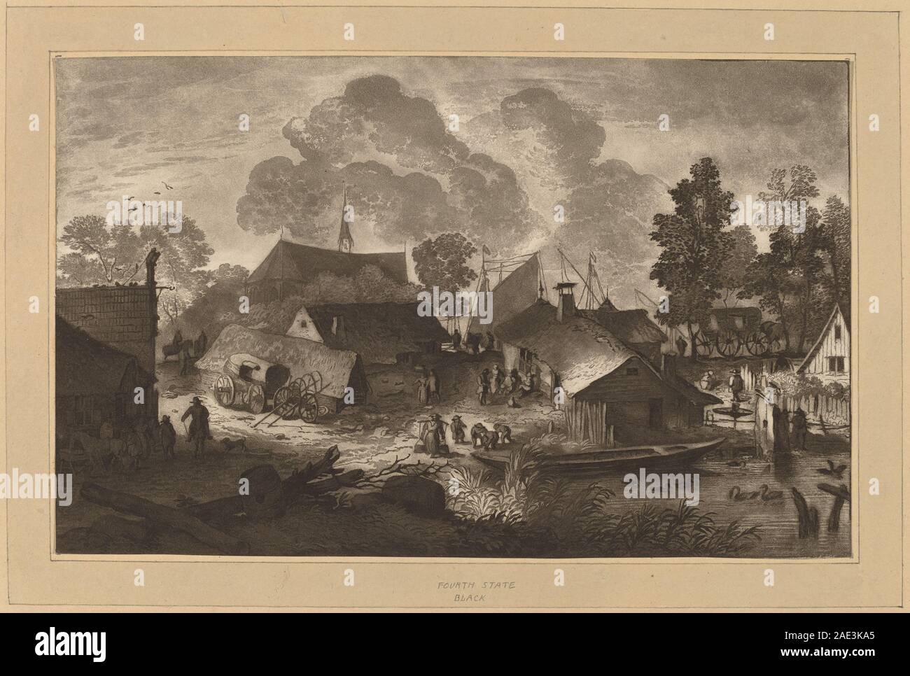 Villaggio con laghetto; circa 1782 data Cornelis Ploos van Amstel e Cornelis Brouwer dopo Allart van Everdingen, villaggio con stagno, c 1782 Foto Stock