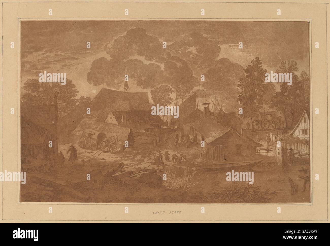 Villaggio con laghetto; circa 1782 data Cornelis Ploos van Amstel e Cornelis Brouwer dopo Allart van Everdingen, villaggio con stagno, c 1782 Foto Stock