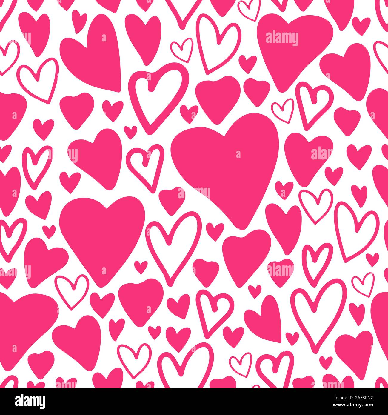 Seamless pattern con cuori rosa isolato su sfondo bianco. Il giorno di San Valentino banner .carino illustrazione vettoriale. Delineare doodle modello.wallp Design Illustrazione Vettoriale