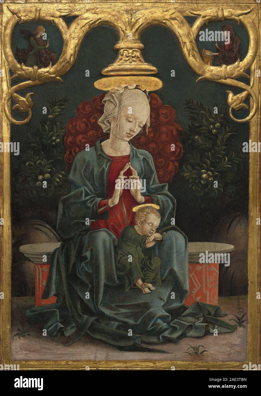 La Madonna e il bambino in un giardino; c. 1460/1470 Cosmè tura, la Madonna e il bambino in un giardino c 1460-1470 Foto Stock