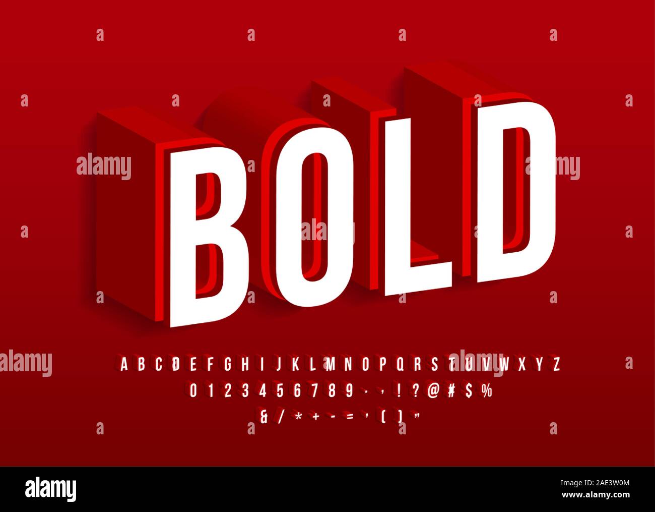 Grassetto font forte moderno 3d alfabeto rosso testo isometrica vettore di effetto Illustrazione Vettoriale