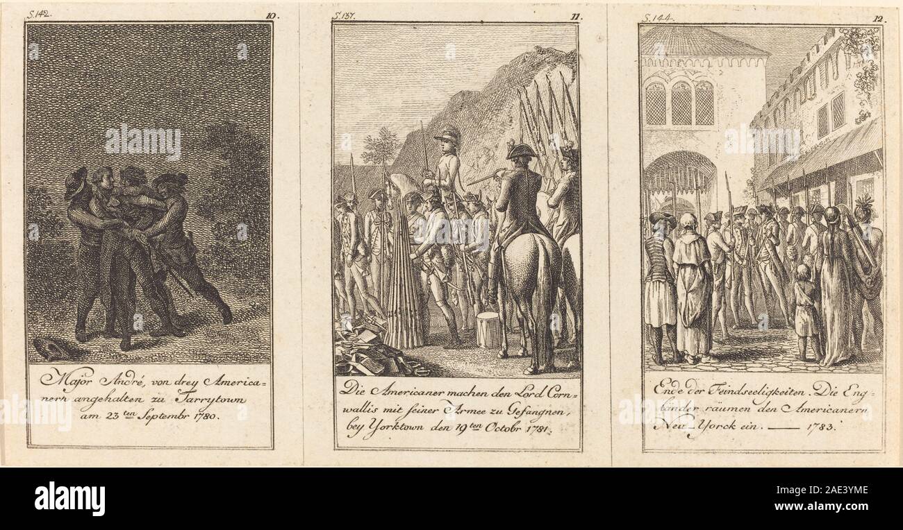 Un'opera d'arte dal 1783 al 1784 di Daniel Nikolaus Chodowiecki che illustra scene legate alla storia degli Stati Uniti. Foto Stock