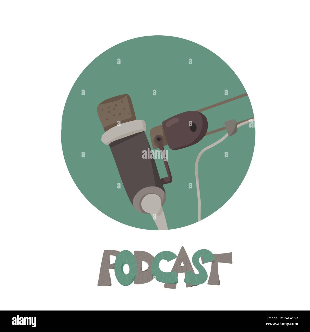 Concetto di podcast. Round Icona con microfono. Vector illustartion. Illustrazione Vettoriale