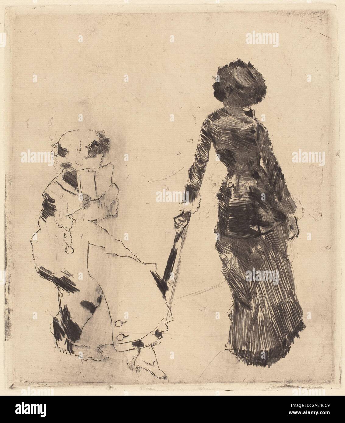 Un dipinto di Edgar Degas del 1879-1880 raffigurante Mary Cassatt alla Galleria Etrusca del Louvre, che mostra figure, architettura degli interni e osservazione artistica. Foto Stock