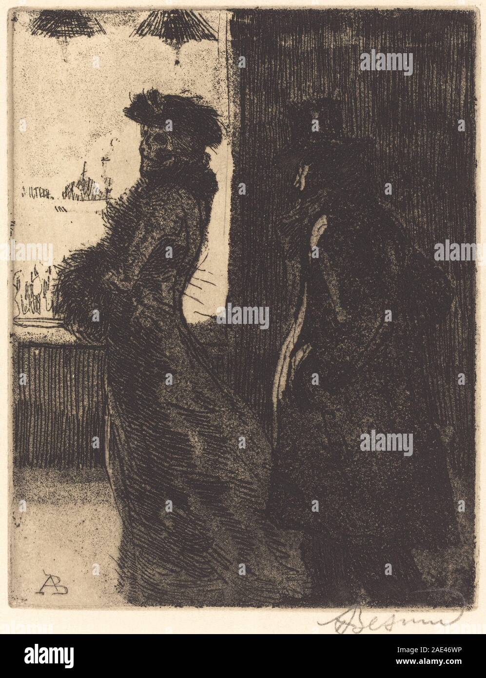Un dipinto di Albert Besnard del 1900 raffigurante una donna sconosciuta, enfatizzando le caratteristiche facciali, l'abbigliamento, la postura e lo sfondo interno o esterno nella ritrattistica all'inizio del XX secolo. Foto Stock
