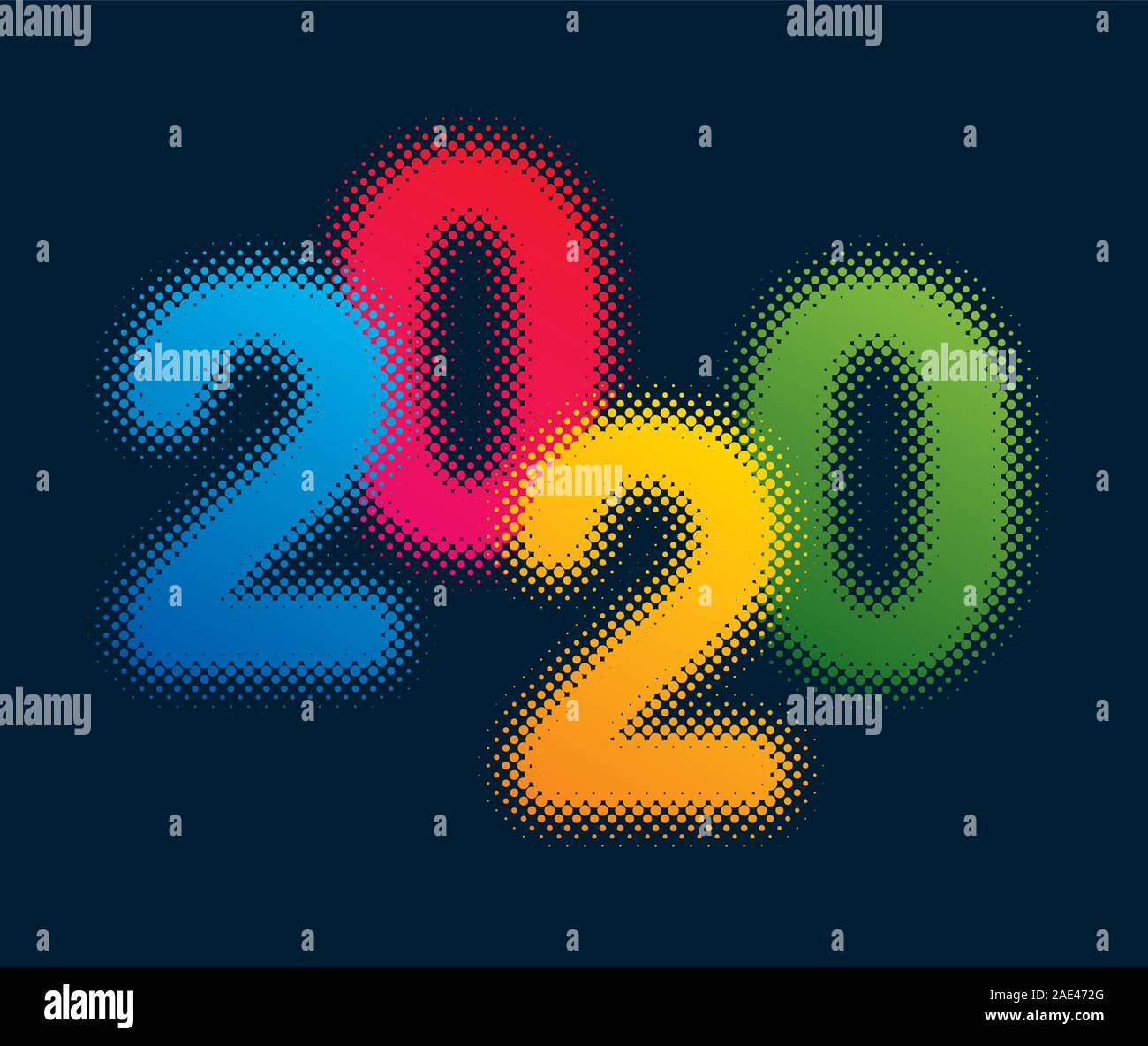 Felice anno nuovo 2020. Mezzitoni colorato elemento di design per Natale. Multicolor illustrazione vettoriale. Illustrazione Vettoriale