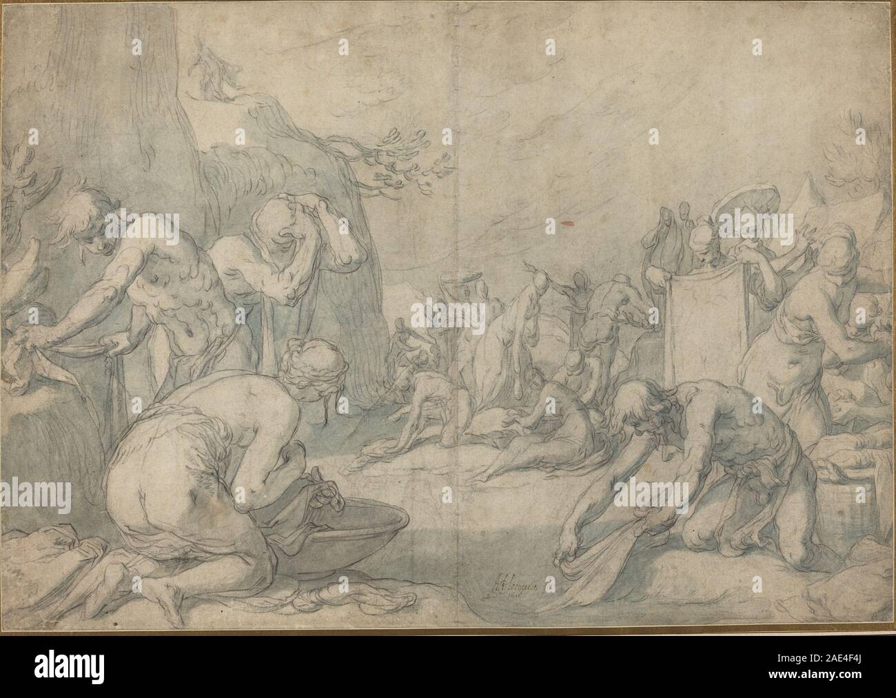 Un dipinto di Abraham Bloemaert, 1606, raffigurante il lavaggio rituale degli Israeliti. L'opera illustra la pittura religiosa e biblica olandese dell'inizio del XVII secolo. Foto Stock