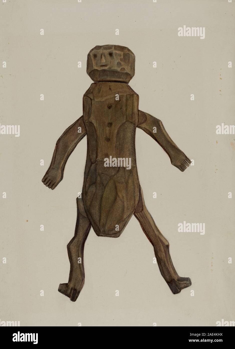 La bambola in legno intagliato del 1940 di Elmer R. Kottcamp è una figura in miniatura realizzata a mano in legno, che enfatizza la costruzione, il materiale e l'artigianato. Foto Stock