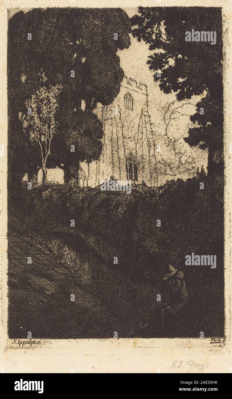 Questa stampa del 1903 di F.L. Griggs raffigura St. Ippolyts, enfatizzando i dettagli architettonici, le caratteristiche paesaggistiche e le tecniche di stampa inglesi dell'inizio del XX secolo, che riflettono l'ambiente rurale. Foto Stock