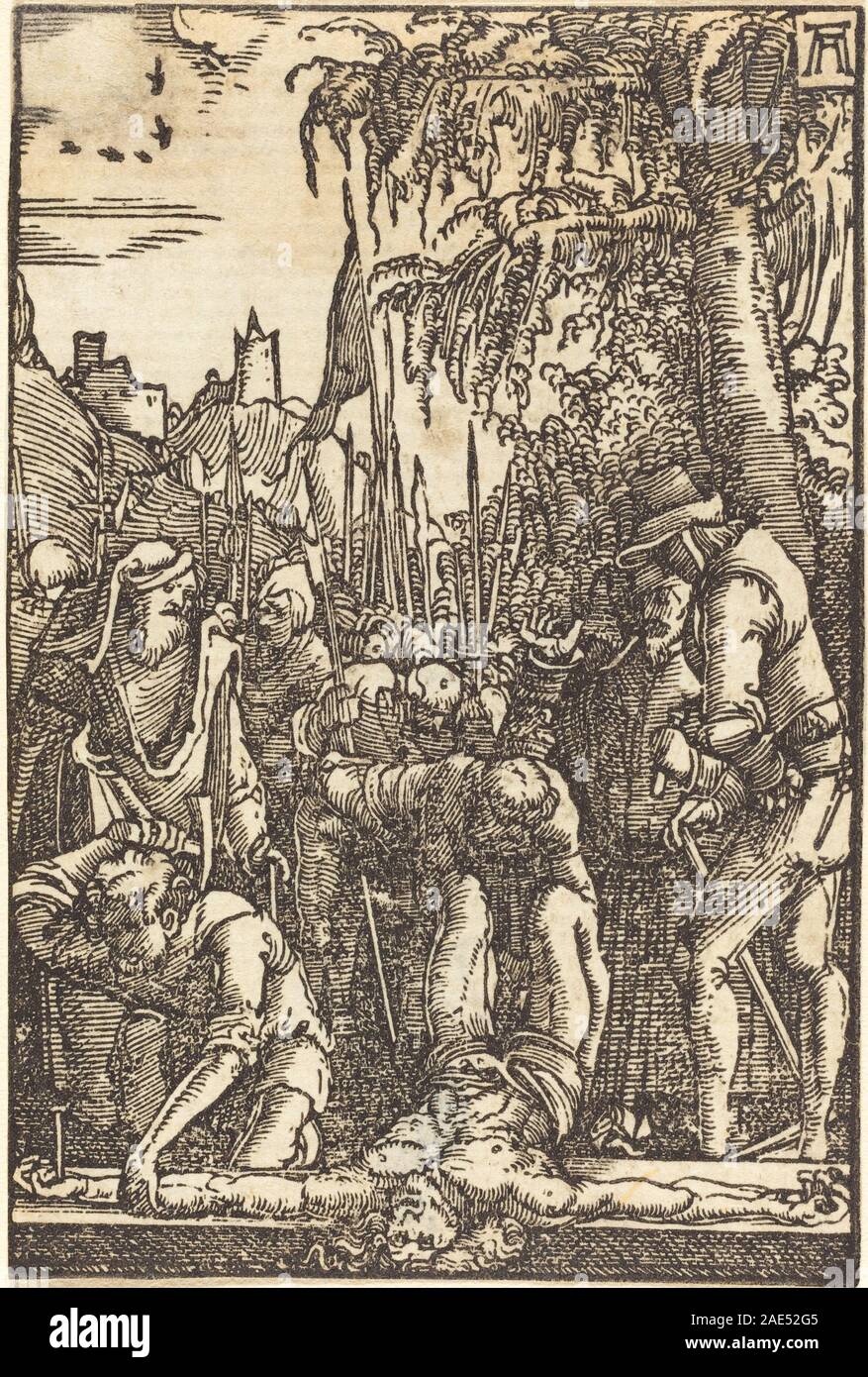 Gesù inchiodato alla croce; c. 1513 Albrecht Altdorfer, Cristo inchiodato alla croce, c 1513 Foto Stock