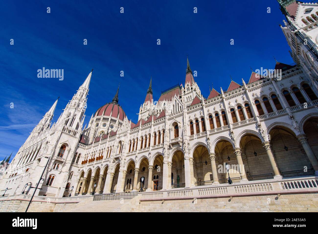 Parlamento ungherese edificio sulle rive del Danubio, Budapest, Ungheria Foto Stock