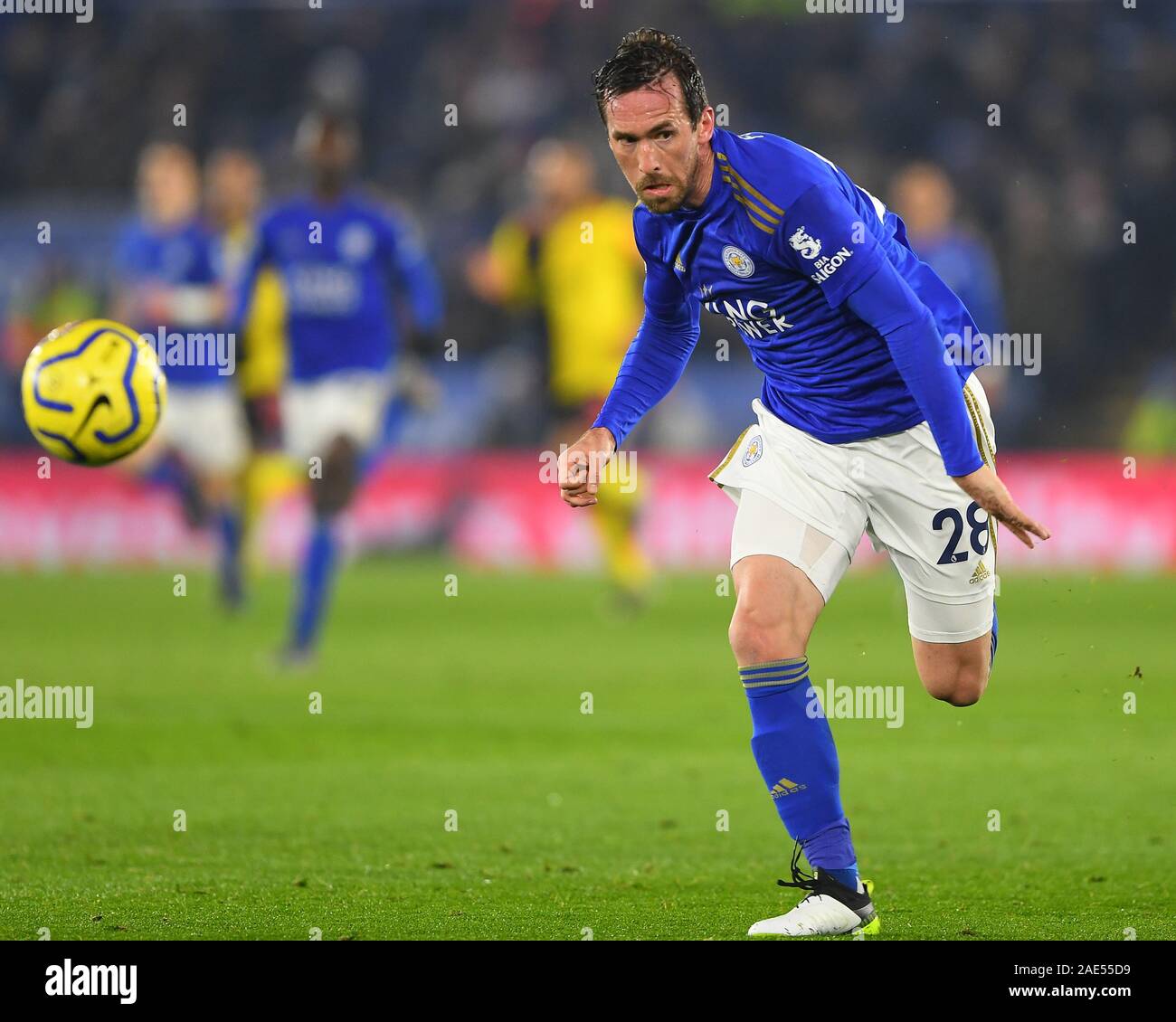 4 dicembre 2019, Re dello stadio di potenza, Leicester, Inghilterra; Premier League, Leicester City v Watford : Christian Fuchs (28) di Leicester City Credit: Jon Hobley/news immagini Foto Stock